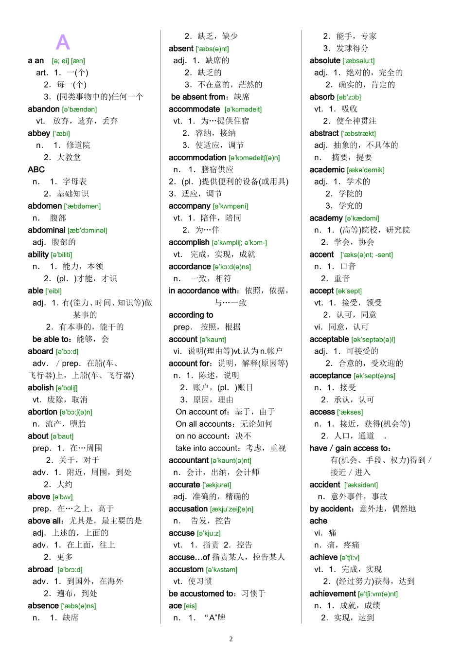 全国职称英语C级词汇表大全(带音标-打印版)_第2页