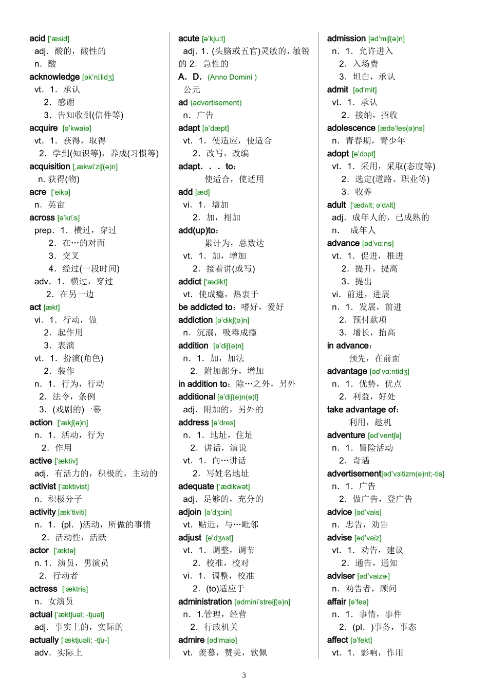 全国职称英语C级词汇表大全(带音标-打印版)_第3页