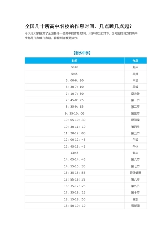 全国几十所高中名校的作息时间