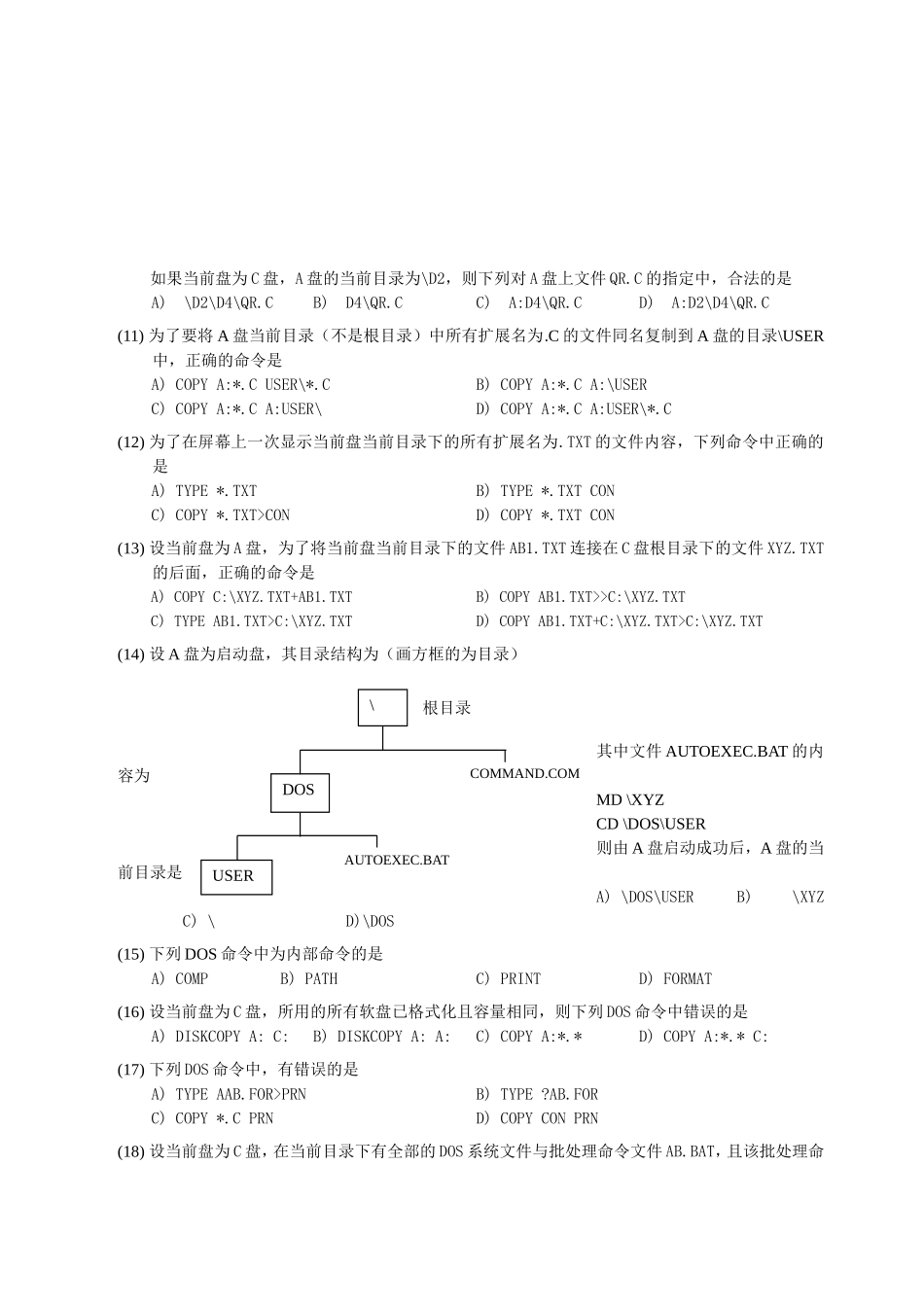 全国计算机等级考试二级笔试试卷基础部分和C语言程序设计1996年4月_第2页