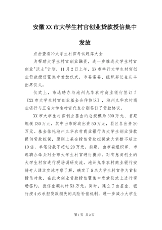 安徽市大学生村官创业贷款授信集中发放