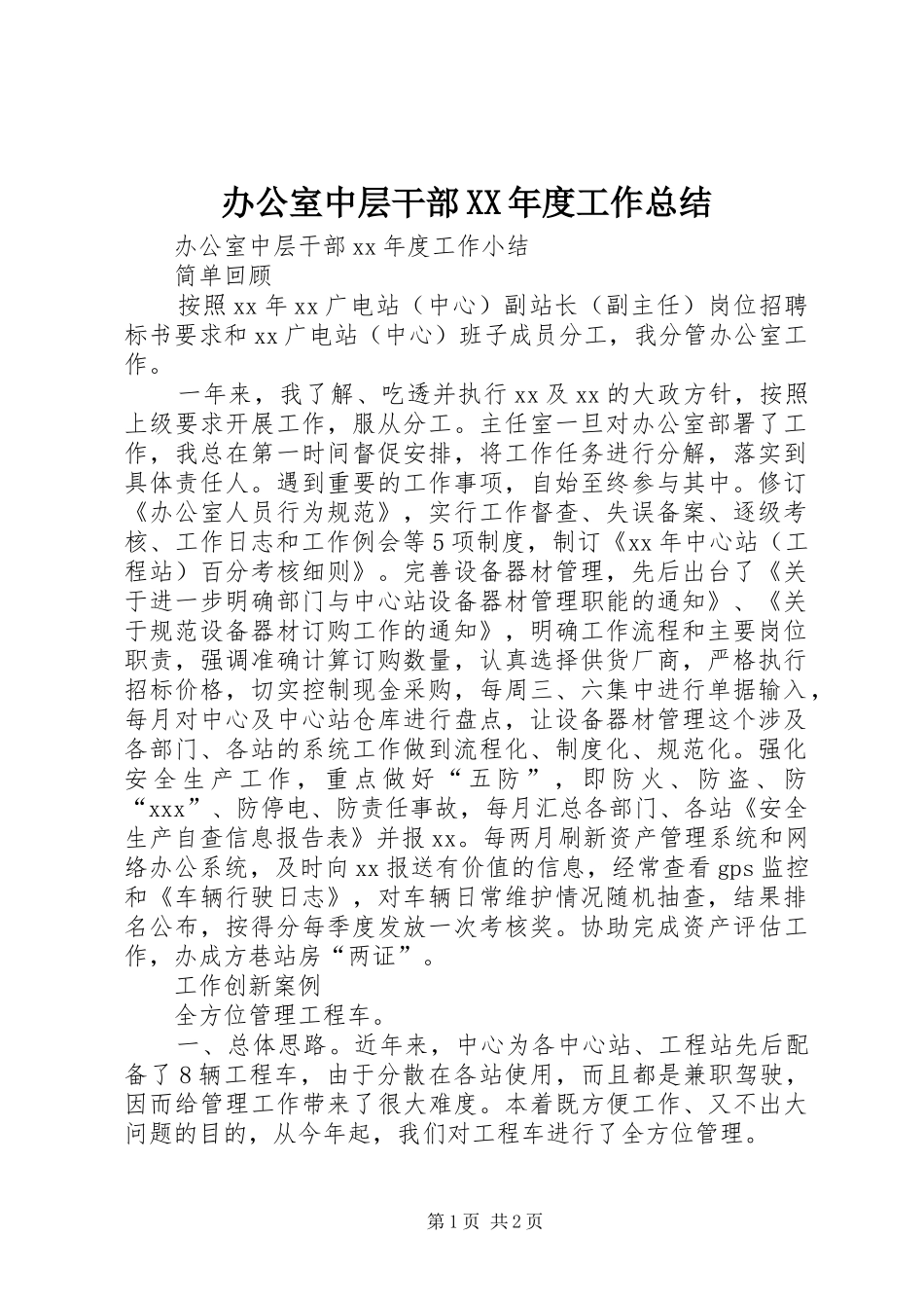 办公室中层干部年度工作总结_第1页