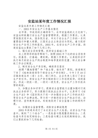 安监站年度工作情况汇报