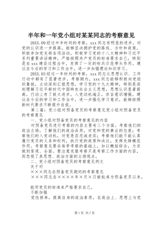 半年和一年党小组对同志的考察意见