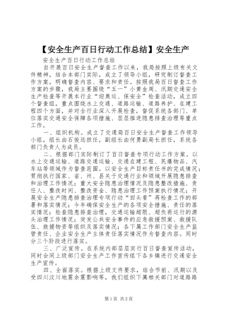 安全生产百日行动工作总结安全生产