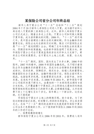 保险公司省分公司年终总结