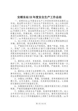 安顺东站年度安全生产工作总结