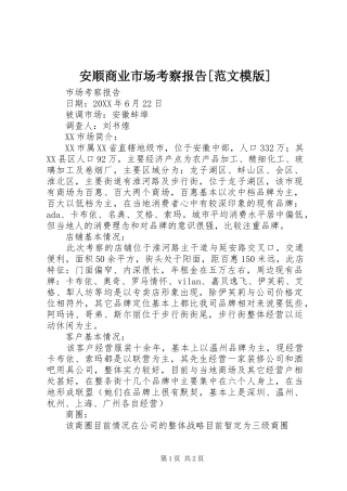 安顺商业市场考察报告范文模版