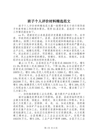 班子个人评价材料范文
