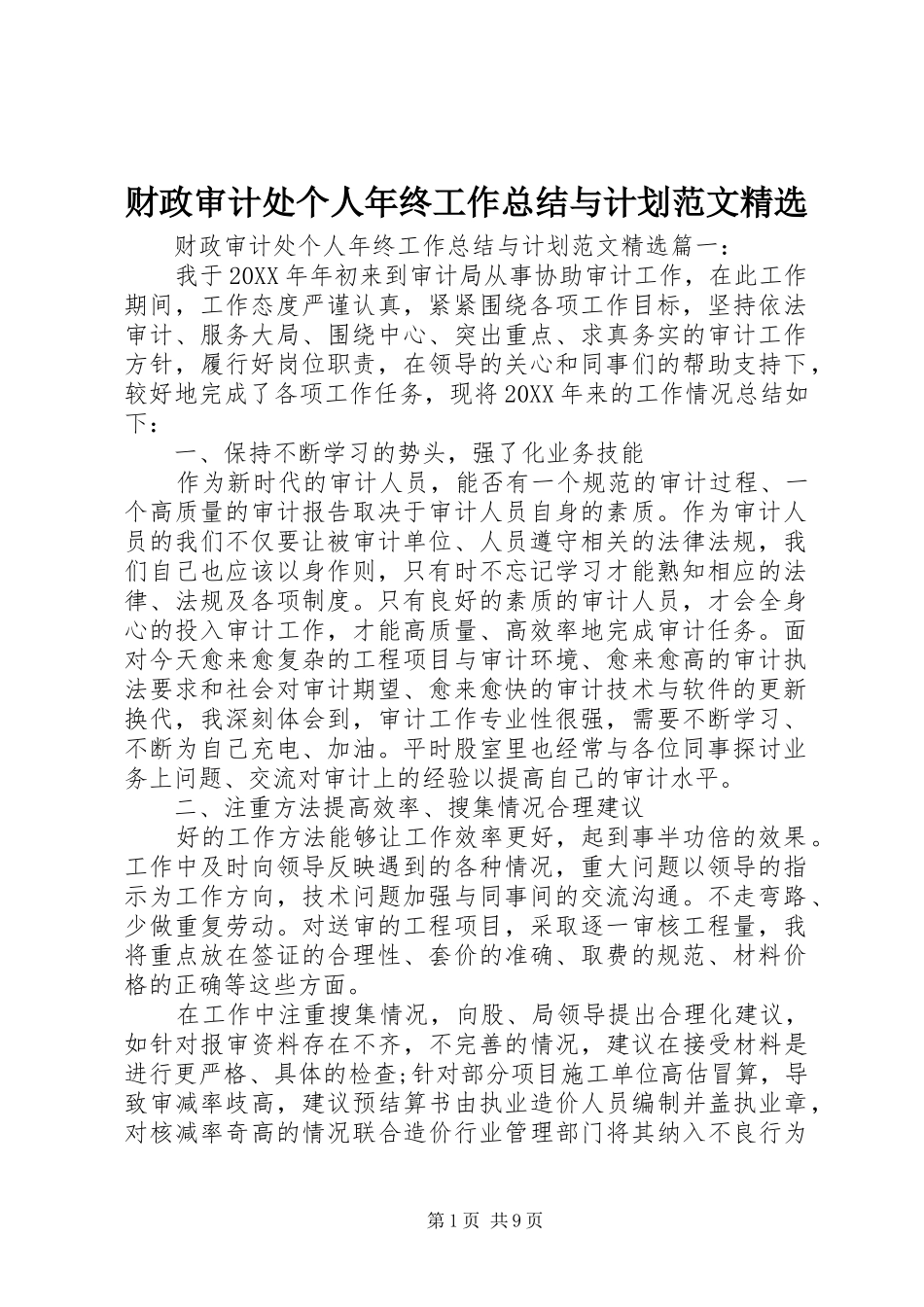 财政审计处个人年终工作总结与计划范文_第1页