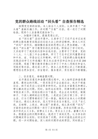 党的群众路线活动回头看自查报告