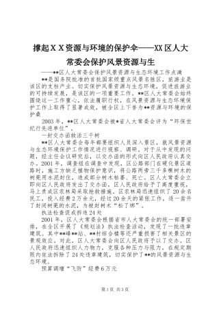 撑起ＸＸ资源与环境的保护伞区人大常委会保护风景资源与生