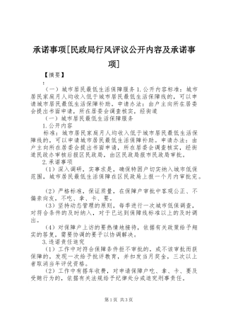 承诺事项民政局行风评议公开内容及承诺事项