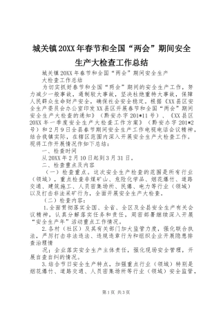 城关镇春节和全国两会期间安全生产大检查工作总结