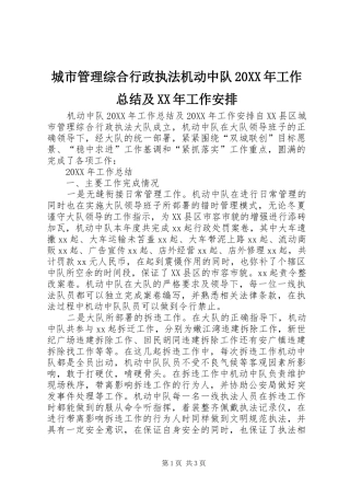 城市管理综合行政执法机动中队工作总结及工作安排