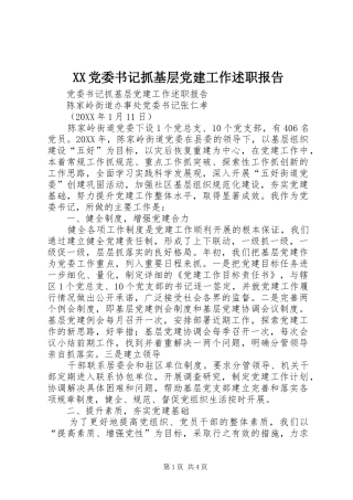 党委书记抓基层党建工作述职报告