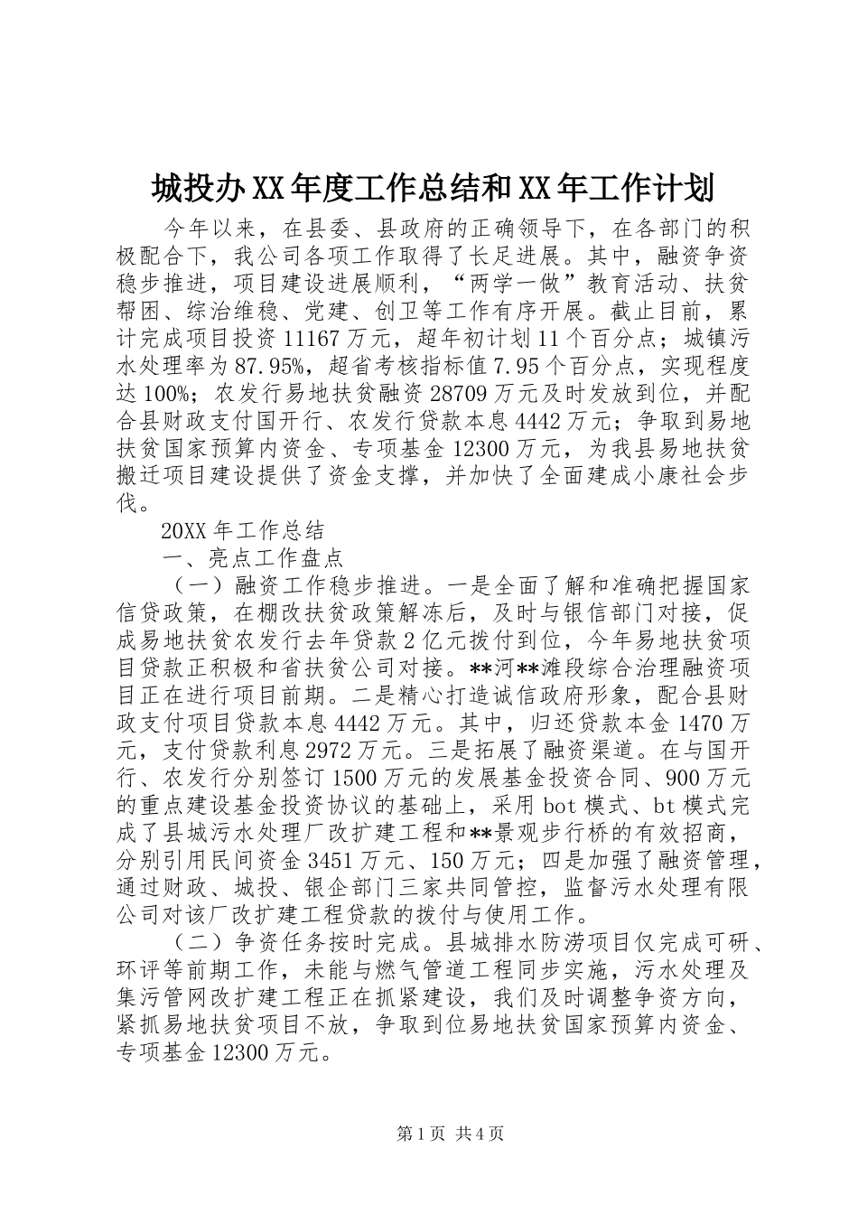 城投办年度工作总结和工作计划_第1页