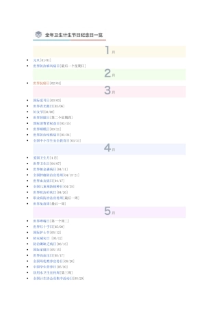 全年卫生计生节日纪念日