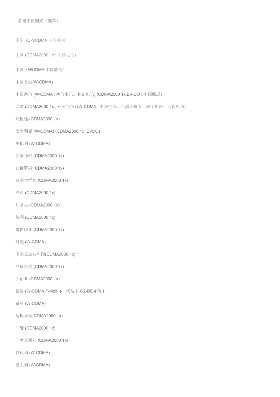 全球各国家网络制式_第1页