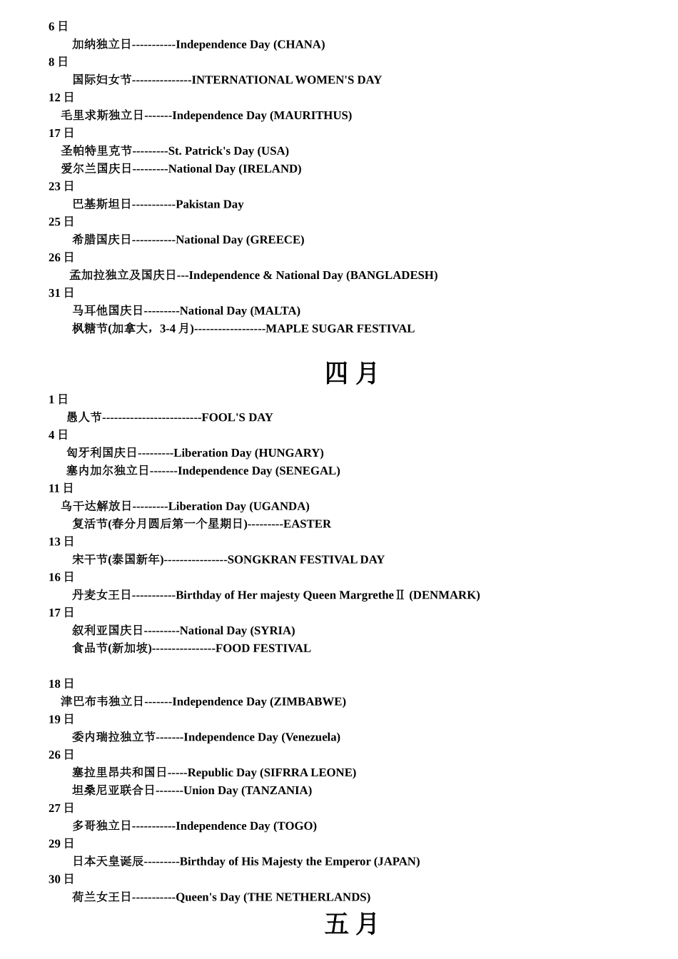 全球各国节假日汇总中英文对照_第2页