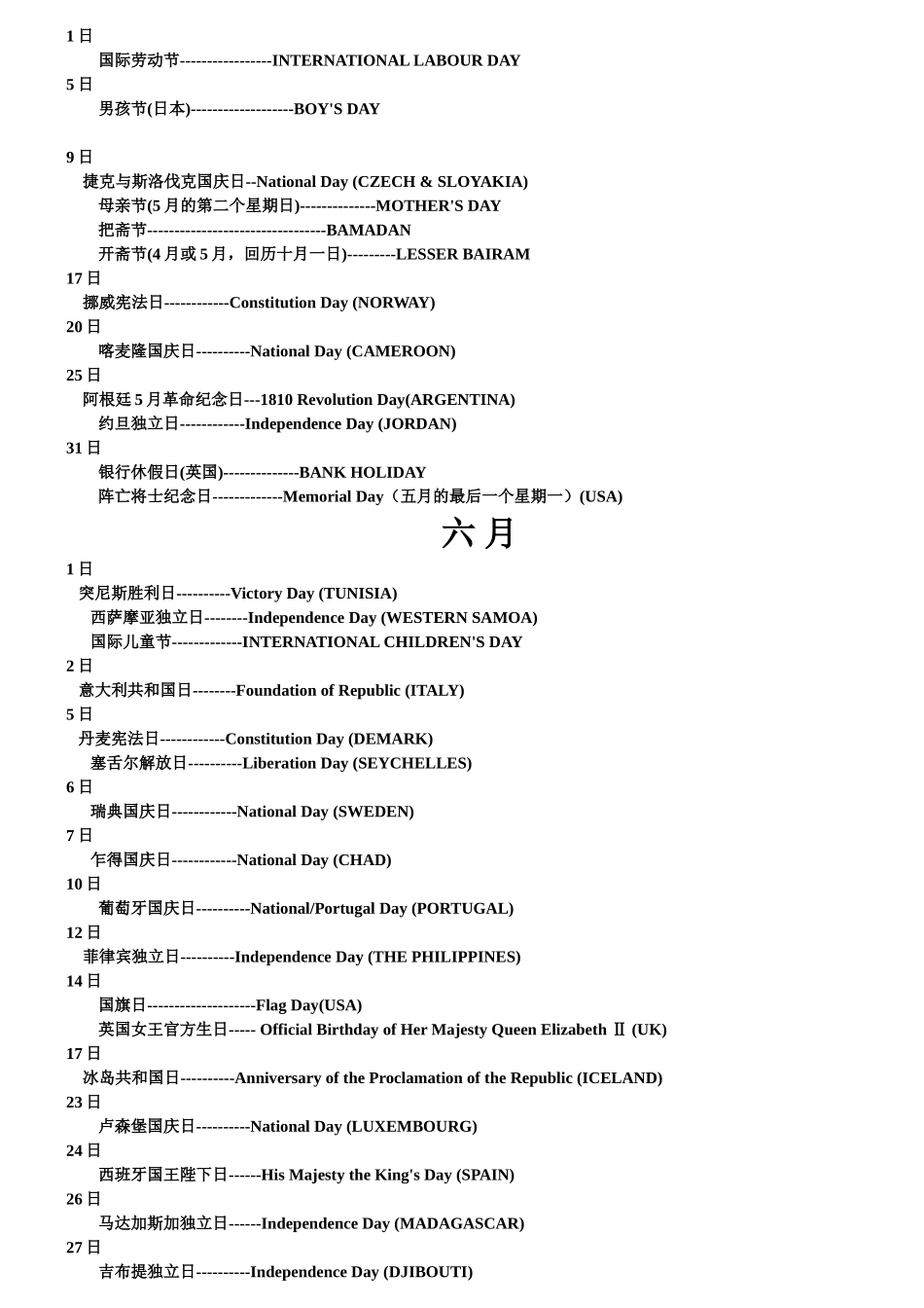 全球各国节假日汇总中英文对照_第3页