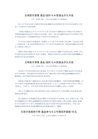 全球股市普涨-基金QDII与A股基金齐头并进