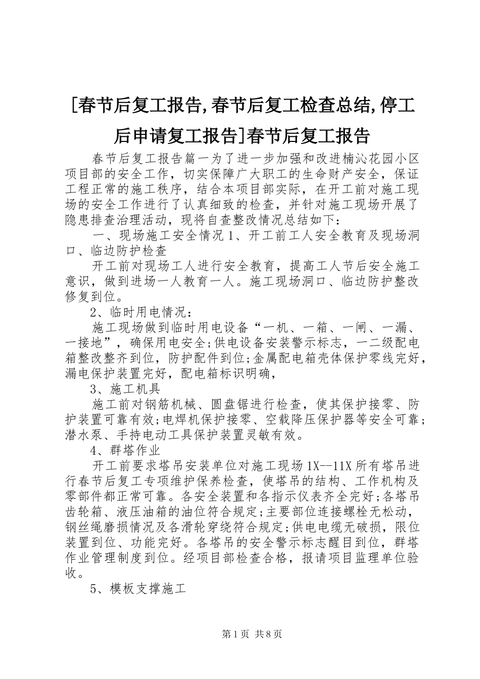 春节后复工报告春节后复工检查总结停工后申请复工报告春节后复工报告_第1页