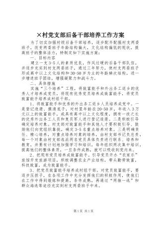 村党支部后备干部培养工作方案