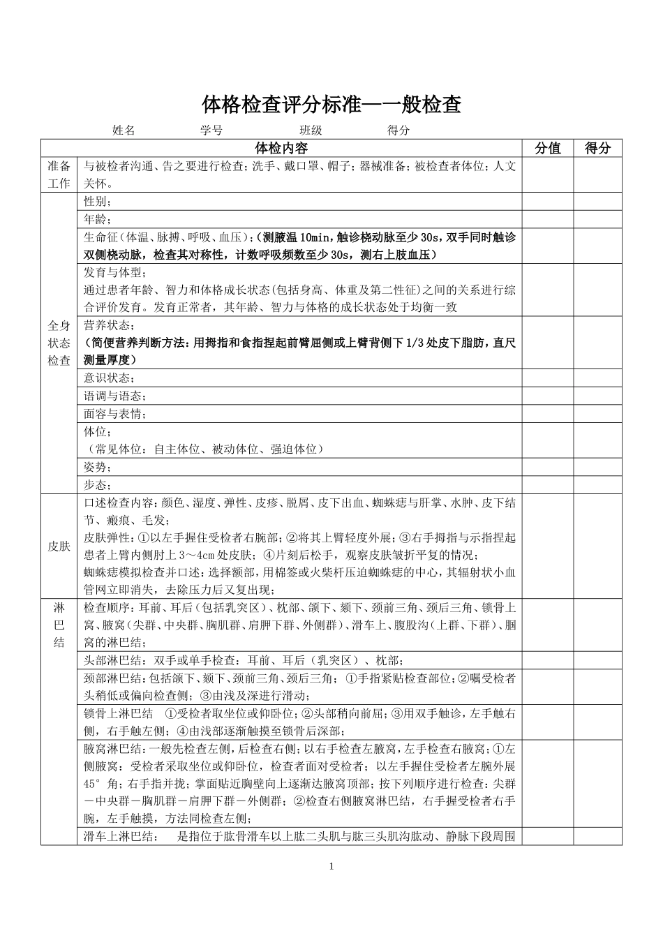 全身体格检查标准(学生版)教案_第2页