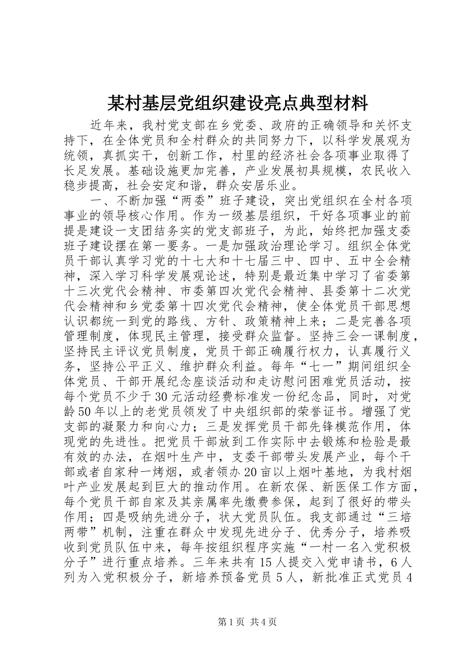 村基层党组织建设亮点典型材料_第1页