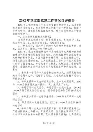 党支部党建工作情况自评报告