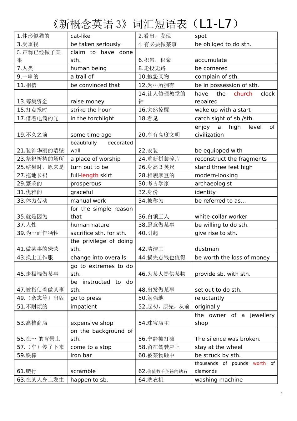 全新整理新概念第三册短语_第1页