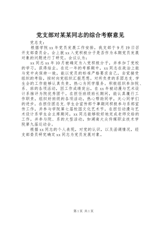 党支部对同志的综合考察意见