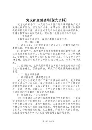 党支部全面总结保先资料