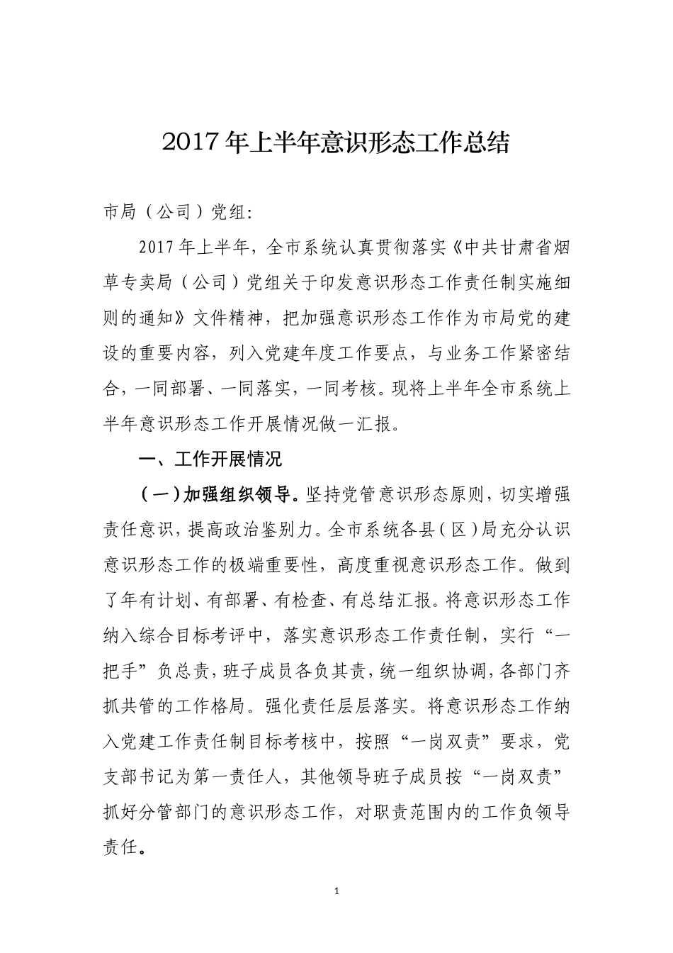 全市系统意识形态工作汇报_第1页