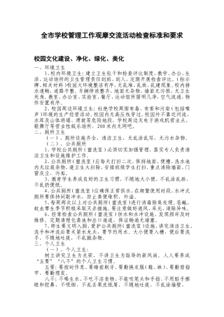 全市学校管理工作观摩交流活动检查标准和要求