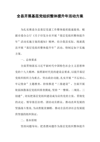 全县开展基层党组织整体提升年活动方案