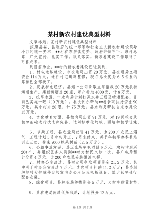 村新农村建设典型材料