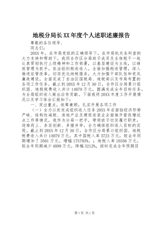 地税分局长年度个人述职述廉报告