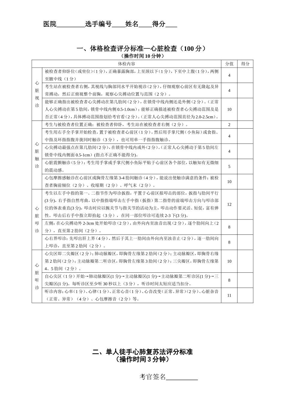 体格检查评分标准(心脏)_第1页