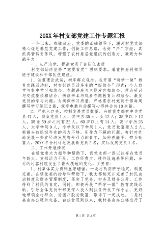 村支部党建工作专题汇报