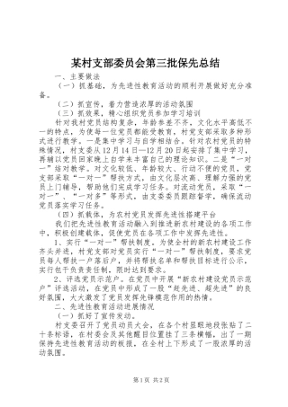村支部委员会第三批保先总结