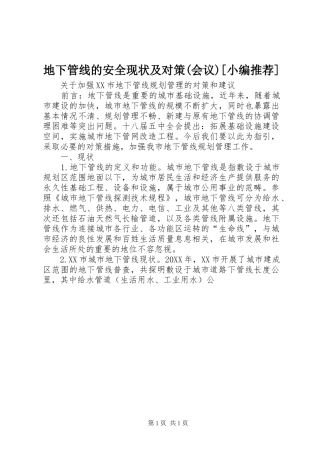 地下管线的安全现状及对策会议