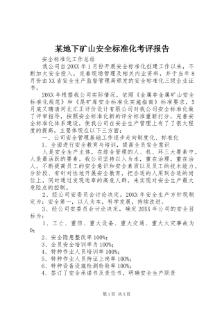 地下矿山安全标准化考评报告