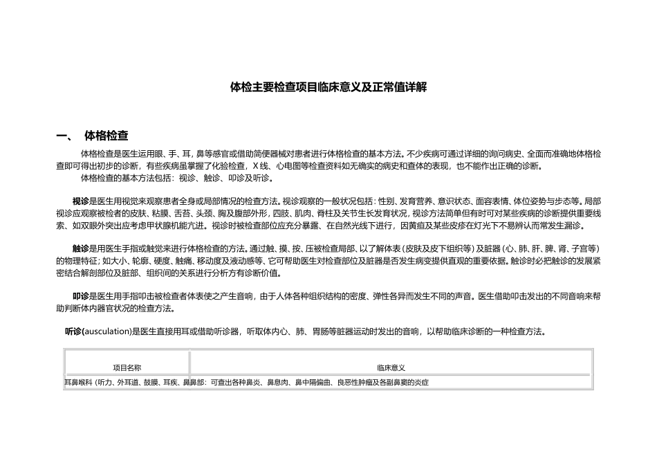 体检主要检查项目临床意义及正常值_第1页
