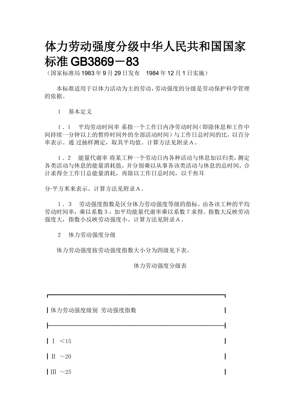 体力劳动强度分级中华人民共和国国家标准GB3869_第1页