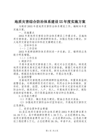 地质灾害综合防治体系建设年度实施方案
