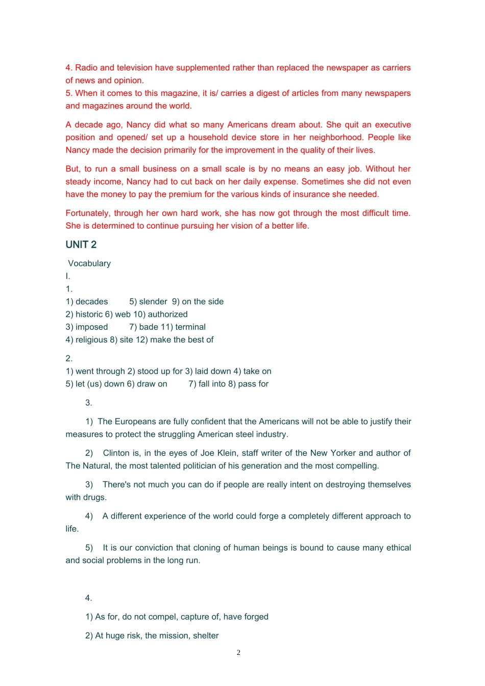 全新版大学英语3(第二版)综合教程学生用书--课后习题答案_第2页