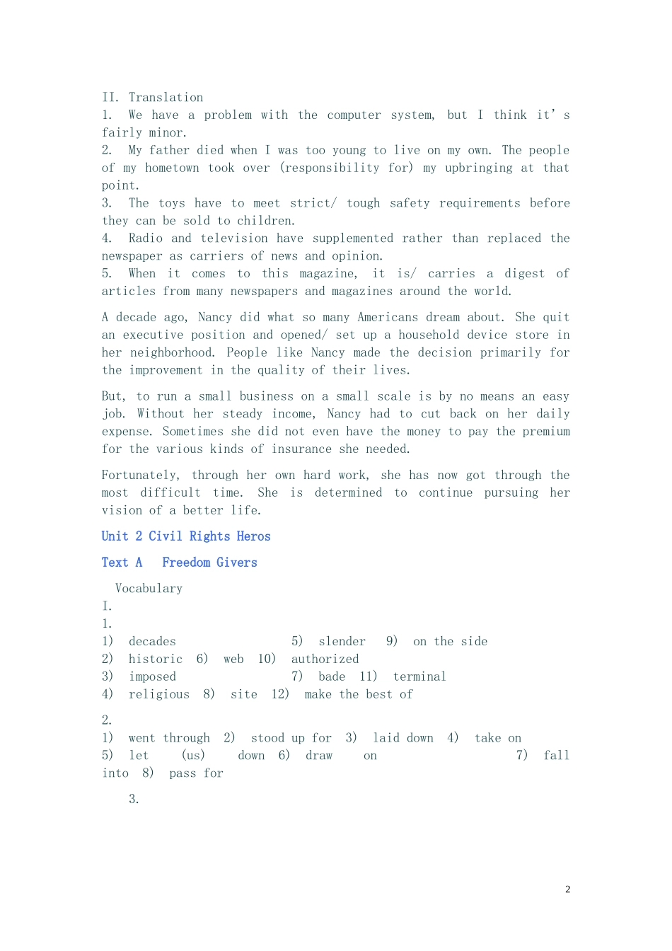 全新版大学英语综合教程(第二版)第三册课后练习答案_第2页