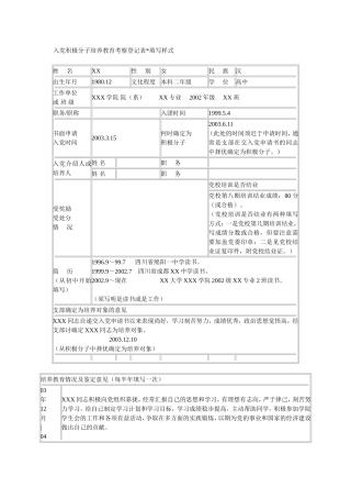 入党积极分子培养教育考察登记表填写样式